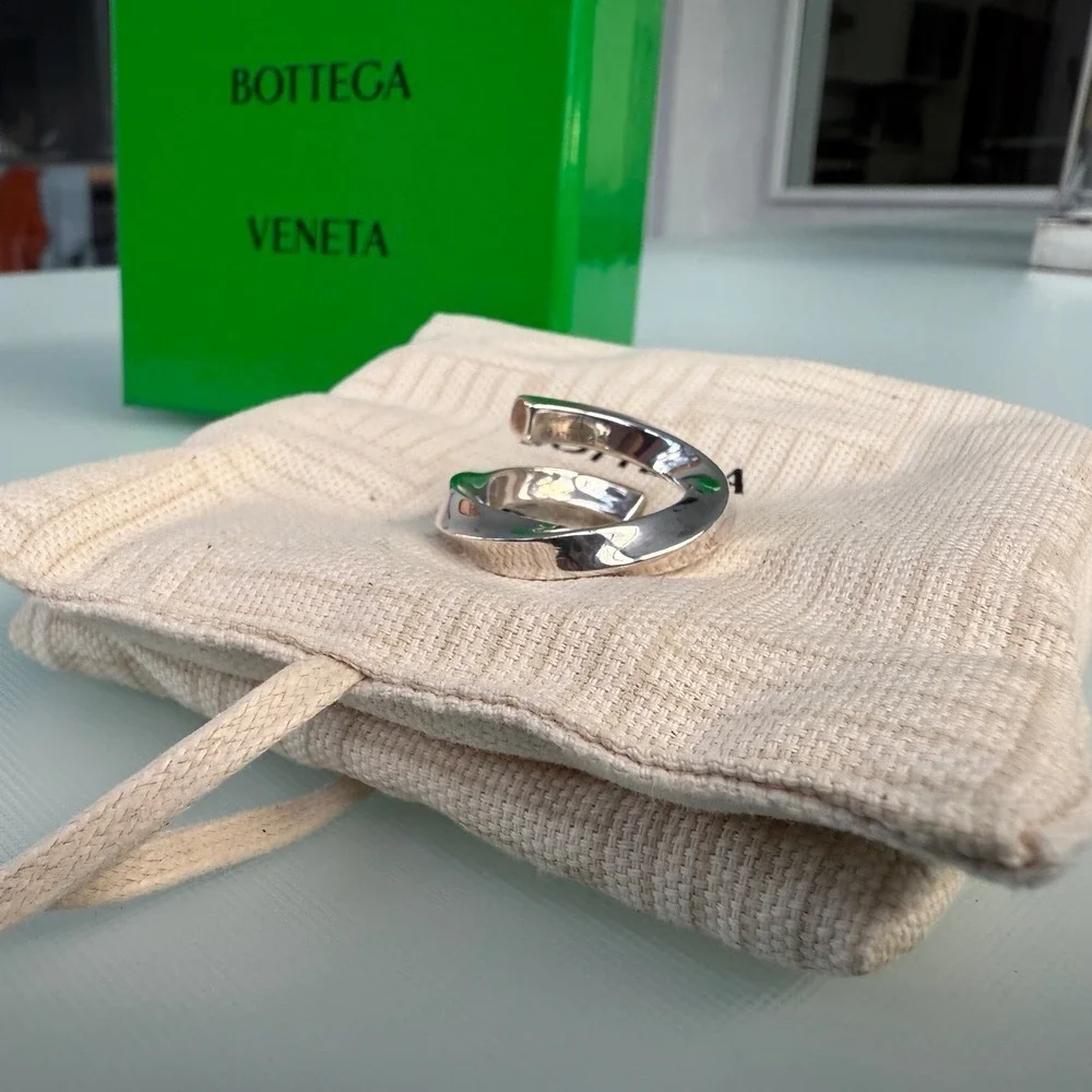 Bottega Veneta Mens AG925 Sterling Silver Twisted Wrap‎ Ring Size 17 Italy